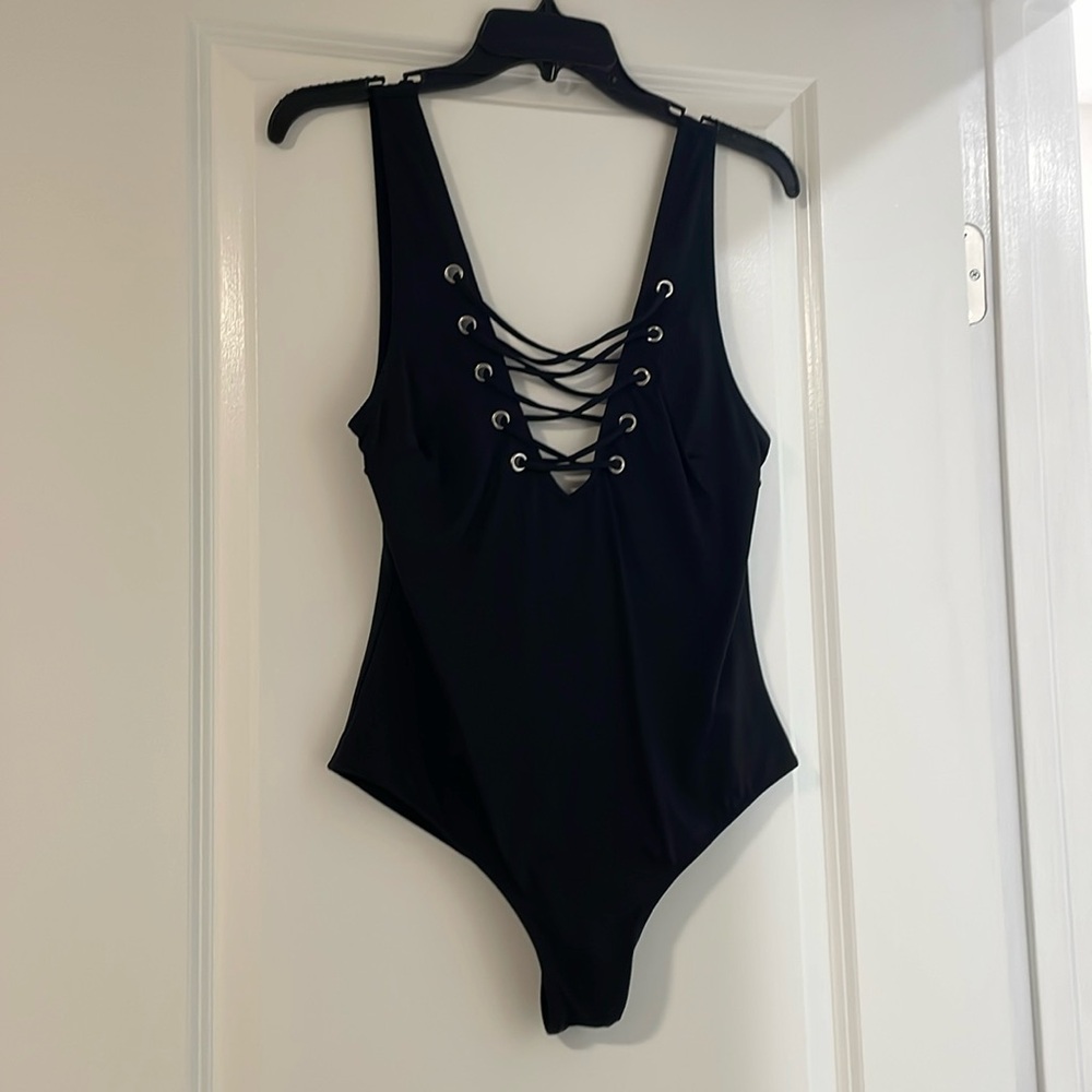 H&M Lace Up Black One Piece Swimsuit Women’s US8